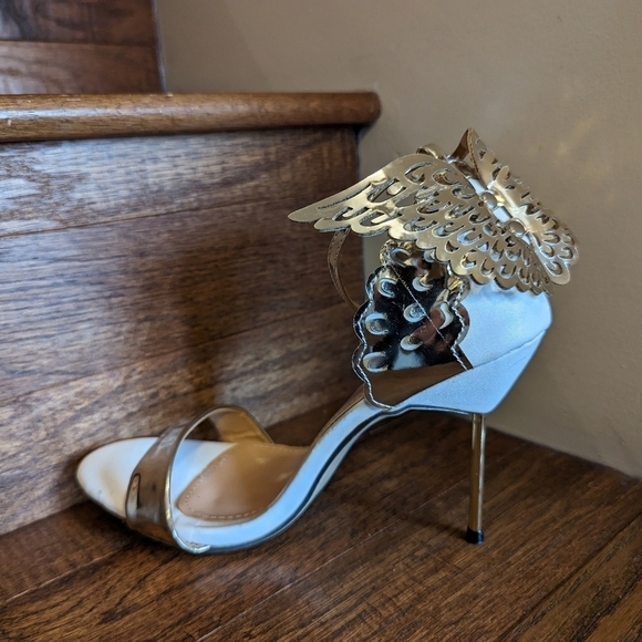 Butterfly pumps Gold Peep Toe Stiletto High Heels Sz 8.5 EU 39 - Picture 6 of 12